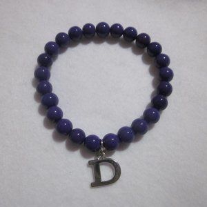 Purple Opaque Initial D Charm Bracelet.